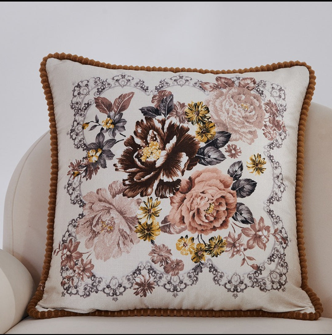 Housse de Coussin Jacquard Floral avec Franges – 4 Motifs (45x45 cm)