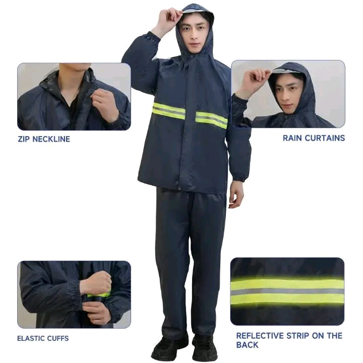 Ensemble Imperméable Réfléchissant 2 Pièces – Veste + Pantalon, Bandes Fluorescentes