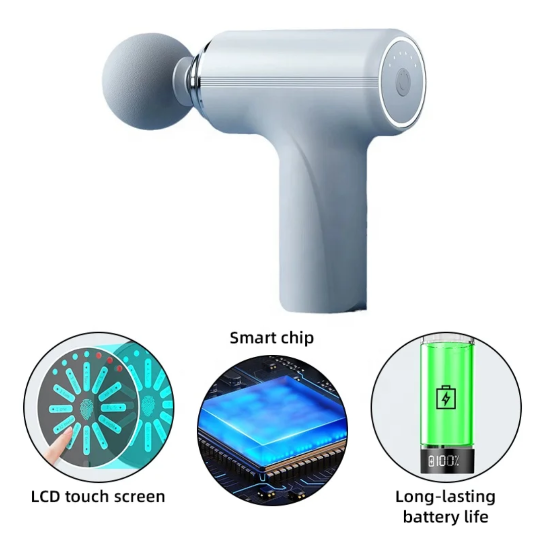 Pistolet de Massage Pro LCD – 4 Têtes Interchangeables & Batterie Longue Durée