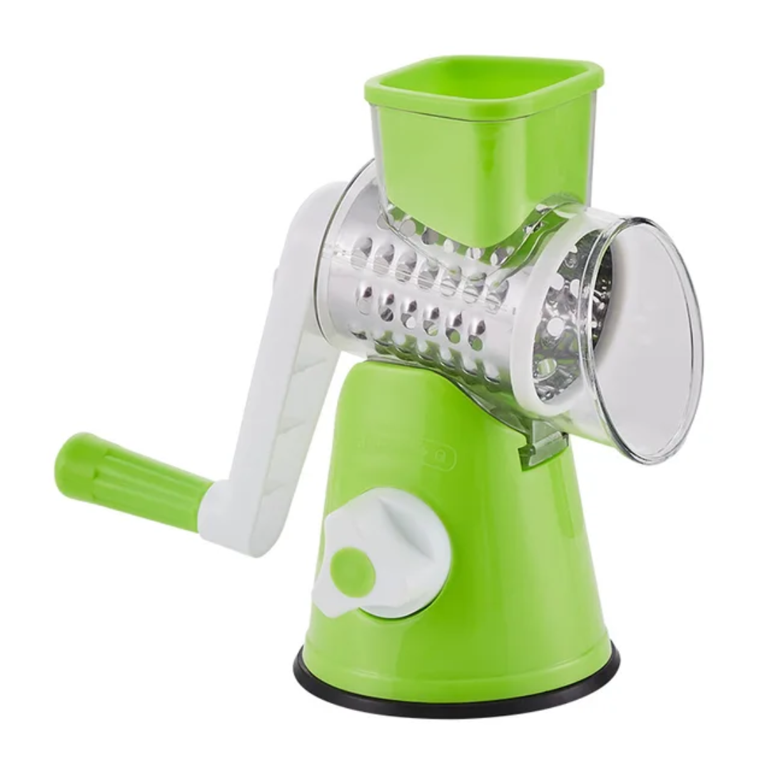 Râpe à Légumes Manuelle Rotative – 3 Tambours Inox Interchangeables