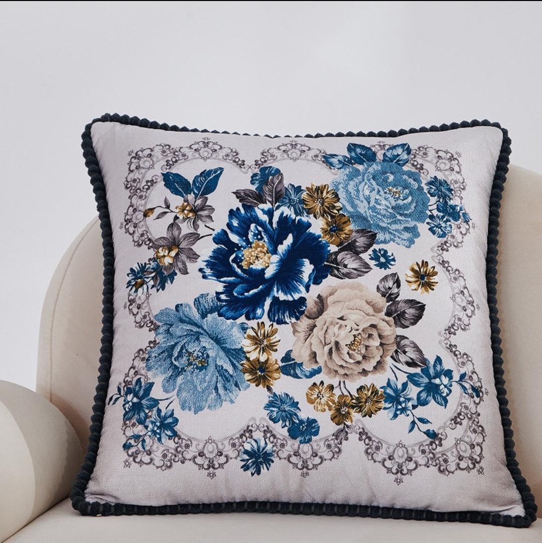 Housse de Coussin Jacquard Floral avec Franges – 4 Motifs (45x45 cm)