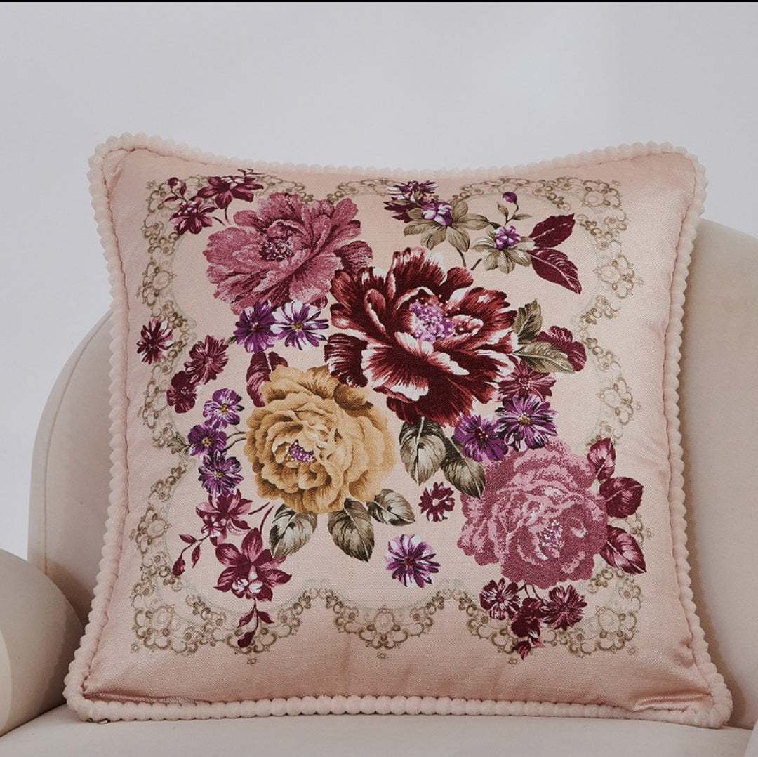Housse de Coussin Jacquard Floral avec Franges – 4 Motifs (45x45 cm)