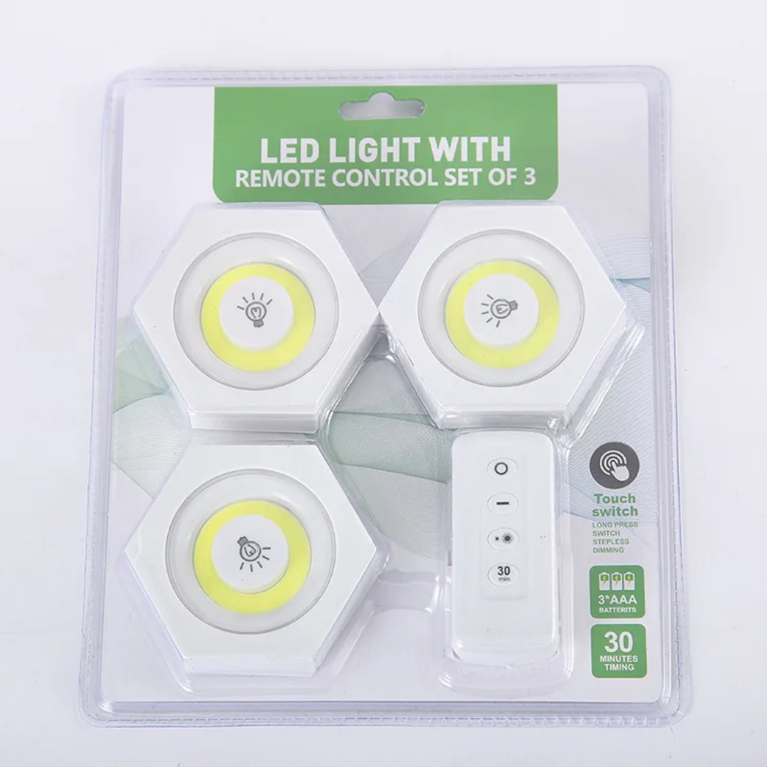Set 3 Spots LED COB avec Télécommande – Dimmable & Minuterie 30 min